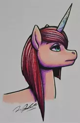 Size: 1187x1811 | Tagged: safe, artist:tsand106, derpibooru import, oc, oc:prophecy, pony, unicorn, bust, female, image, jpeg, mare, portrait, solo, traditional art