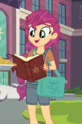 Size: 1280x1943 | Tagged: safe, artist:1alexgreen1, derpibooru import, sunny starscout, equestria girls, book, canterlot high, equestria girls-ified, female, g5, g5 to equestria girls, image, jpeg, purse, solo, twilight sparkle's cutie mark