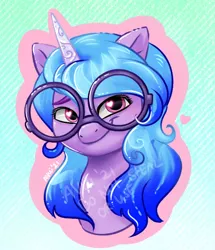 Size: 668x776 | Tagged: safe, artist:avui, derpibooru import, izzy moonbow, unicorn, my little pony: a new generation, spoiler:g5, spoiler:my little pony: a new generation, bust, g5, glasses, image, jpeg, portrait, solo