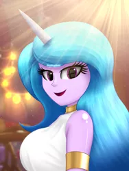 Size: 1500x2000 | Tagged: safe, artist:aryatheeditor, derpibooru import, izzy moonbow, equestria girls, my little pony: a new generation, spoiler:my little pony: a new generation, adorasexy, bare shoulders, bedroom eyes, breasts, bust, busty izzy moonbow, clothes, cute, digital art, equestria girls-ified, eyebrows, female, g5, g5 to equestria girls, high res, hips, horn, image, izzybetes, jewelry, looking at you, open mouth, open smile, outfit, png, pose, regalia, sexy, shiny, sleeveless, smiling, smiling at you, solo
