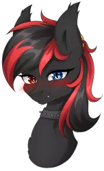 Size: 2491x4094 | Tagged: safe, artist:torihime, derpibooru import, oc, oc:sharpe, bat pony, pony, bat pony oc, bat wings, blushing, bust, choker, commission, cute, fangs, female, heart eyes, heterochromia, image, looking at you, mare, piercing, png, portrait, simple background, solo, spiked choker, transparent background, wingding eyes, wings, ych result