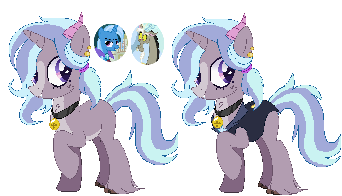Size: 697x400 | Tagged: safe, artist:venomtwt-artistowo, derpibooru import, discord, trixie, oc, hybrid, female, image, interspecies offspring, male, offspring, parent:discord, parents:trixcord, parent:trixie, png, shipping, simple background, straight, transparent background, trixcord