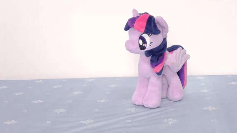 Size: 853x480 | Tagged: safe, artist:nekokevin, derpibooru import, twilight sparkle, twilight sparkle (alicorn), alicorn, pony, 4de, animated, ball, butt shake, female, gif, image, irl, looking at something, looking down, mare, photo, plushie, smiling, solo, spread wings, stop motion, wings