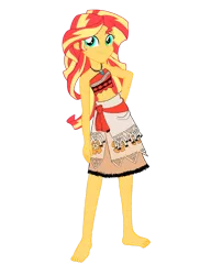 Size: 1024x1265 | Tagged: safe, artist:renthegodofhumor, derpibooru import, sunset shimmer, equestria girls, barefoot, clothes, clothes swap, cosplay, costume, feet, image, jewelry, midriff, moana, moana waialiki, necklace, png, simple background, solo, transparent background