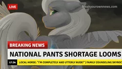 Size: 1280x720 | Tagged: safe, artist:wingrazor, derpibooru import, oc, oc:aurora pinfeathers, pegasus, pony, fallout equestria, break your own news, breaking news, fallout equestria: renewal, fanfic art, female, green eyes, headline, image, mare, news, news report, png, raised tail, tail, white mane
