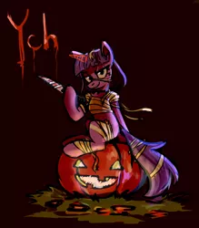Size: 3500x4000 | Tagged: safe, derpibooru import, alicorn, earth pony, pegasus, pony, unicorn, clothes, commission, costume, halloween, halloween costume, holiday, image, jpeg, knife, mummy, mummy costume, pumpkin, solo, ych sketch, your character here