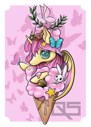 Size: 2500x3500 | Tagged: safe, artist:quasararts, derpibooru import, angel bunny, oc, oc:princess fluttershy, alicorn, butterfly, insect, pony, acorn, alicorn oc, alternate character design, alternate cutie mark, alternate hairstyle, alternate universe, colored wings, commission, cute, element of kindness, food, horn, ice cream, ice cream cone, image, jewelry, png, stars, tiara, two toned wings, wings, ych result