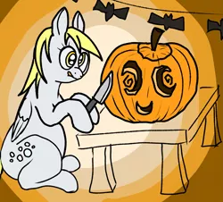 Size: 1737x1571 | Tagged: safe, derpibooru import, derpy hooves, pegasus, pony, halloween, halloween 2021, holiday, image, png, pumpkin, pumpkin carving, requested art, solo