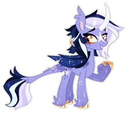 Size: 548x490 | Tagged: safe, artist:x-vintage--owl-x, derpibooru import, twilight sparkle, twilight sparkle (alicorn), oc, alicorn, pony, alternate design, bat wings, coat markings, colored hooves, curved horn, eyebrows, eyebrows visible through hair, facial markings, horn, image, leonine tail, multicolored hair, png, raised hoof, redesign, scar, simple background, solo, sparkly wings, star (coat marking), tail, transparent background, twitterina design, unshorn fetlocks, wings