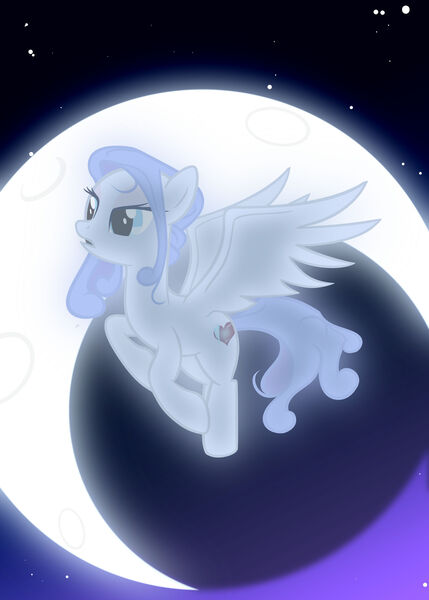 Size: 1600x2240 | Tagged: safe, artist:darthlena, derpibooru import, oc, oc:winter starlight, unofficial characters only, pegasus, pony, crescent moon, female, flying, image, jpeg, moon, night