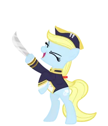 Size: 3000x3500 | Tagged: safe, artist:darthlena, derpibooru import, oc, oc:charlotte, unofficial characters only, earth pony, pony, bipedal, clothes, eyes closed, female, hat, hoof hold, image, mascot, png, simple background, solo, sword, transparent background, weapon