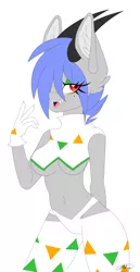 Size: 1542x3000 | Tagged: safe, artist:melodytheartpony, derpibooru import, oc, oc:melody silver, anthro, dracony, dragon, hybrid, art challange, breasts, clothes, dressuptober, dressuptober 2021, fangs, female, horns, image, pants, png, shirt, ugly colours, underboob