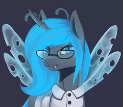 Size: 2379x2067 | Tagged: safe, artist:mrscroup, derpibooru import, oc, oc:queen fylifa, unofficial characters only, changeling, equestria at war mod, antennae, bust, changeling oc, glasses, glowing mane, image, png, portrait, solo
