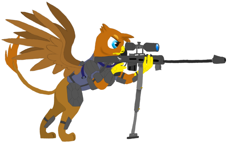 Size: 2524x1590 | Tagged: safe, artist:hawkeye92, derpibooru import, oc, oc:issac, unofficial characters only, gryphon, fallout equestria, armor, fallout equestria: longtalons, griffon oc, gun, image, male, png, rifle, simple background, sniper, sniper rifle, talon merc, transparent background, weapon