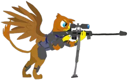 Size: 2524x1590 | Tagged: safe, artist:hawkeye92, derpibooru import, oc, oc:issac, unofficial characters only, gryphon, fallout equestria, armor, fallout equestria: longtalons, griffon oc, gun, image, male, png, rifle, simple background, sniper, sniper rifle, talon merc, transparent background, weapon