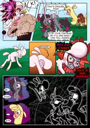 Size: 2039x2893 | Tagged: safe, artist:redahfuhrerking, derpibooru import, fhtng th§ ¿nsp§kbl, oleander (tfh), alpaca, cow, sheep, unicorn, them's fightin' herds, angry, arizona (tfh), bloodshot eyes, comic, community related, image, png, pom (tfh), white outline