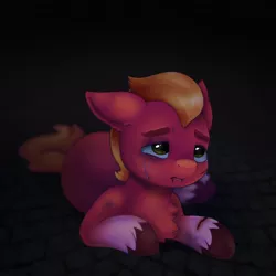 Size: 2000x2000 | Tagged: semi-grimdark, derpibooru import, sprout cloverleaf, pony, my little pony: a new generation, beaten up, black eye, blood, bruised, crying, dark, g5, image, injured, lying down, male, png, sad, solo, stallion, tears of pain, teary eyes
