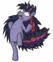 Size: 1197x1409 | Tagged: safe, artist:darkone10, derpibooru import, twilight sparkle, pony, unicorn, bipedal, dragon ball z, female, image, jpeg, parody, simple background, solo, super saiyan, unicorn twilight, white background