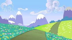 Size: 3266x1837 | Tagged: safe, artist:lahirien, derpibooru import, background, cloud, flower, high res, image, meadow, mountain, no pony, png, scenery, vector