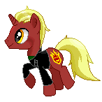 Size: 146x146 | Tagged: safe, artist:dedonnerwolke, derpibooru import, oc, oc:firebrand, unofficial characters only, pony, unicorn, animated, clothes, gif, horn, image, male, pixel art, simple background, smiling, solo, stallion, transparent background, trotting, unicorn oc, walking