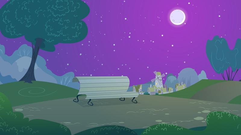 Size: 6000x3376 | Tagged: safe, artist:mandydax, derpibooru import, absurd resolution, background, bench, full moon, image, moon, night, no pony, png, scenic ponyville, stars, vector, windmill