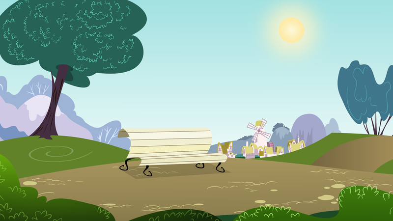 Size: 3265x1837 | Tagged: safe, artist:mandydax, derpibooru import, background, bench, day, high res, image, no pony, png, scenic ponyville, sun, vector, windmill