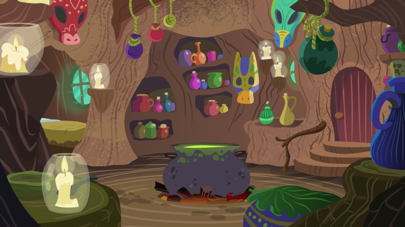 Size: 5334x3000 | Tagged: safe, artist:mlp-silver-quill, derpibooru import, absurd resolution, background, candle, cauldron, image, interior, mask, no pony, png, vector, zecora's hut