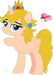 Size: 283x400 | Tagged: safe, artist:selenaede, artist:victorfazbear, derpibooru import, ponified, alicorn, pony, barely pony related, base used, crossover, crown, cutie mark, ear piercing, earring, image, jewelry, looking at you, nintendo, piercing, png, princess peach, regalia, simple background, super mario bros., transparent background