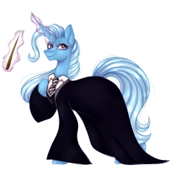 Size: 1280x1280 | Tagged: safe, artist:sombralicious, derpibooru import, trixie, pony, unicorn, clothes, commission, crossover, harry potter, image, magic, magic wand, necktie, png, robe, solo, telekinesis