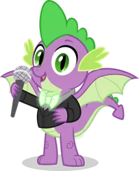 Size: 1920x2368 | Tagged: safe, artist:n0kkun, derpibooru import, spike, dragon, bowtie, glow, image, lightup, male, microphone, png, simple background, singing, solo, transparent background, vector