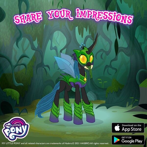 Size: 1080x1080 | Tagged: safe, derpibooru import, official, queen chrysalis, the cutie re-mark, advertisement, armor, gameloft, image, jpeg