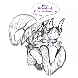 Size: 1000x1000 | Tagged: suggestive, artist:lil miss jay, derpibooru import, oc, oc:lilac lullaby, oc:mana, unofficial characters only, anthro, unicorn, big breasts, breasts, cleavage, female, freckles, hat, huge breasts, image, jpeg, kiss mark, lesbian, lipstick, mannequin, salivating, sketch, squishy, wizard hat