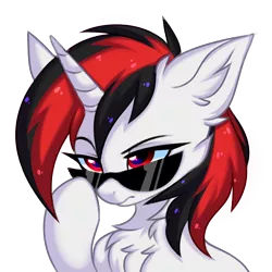 Size: 3000x3000 | Tagged: safe, alternate version, artist:pesty_skillengton, derpibooru import, oc, oc:blackjack, pony, unicorn, fallout equestria, fallout equestria: project horizons, bust, commission, fanfic art, female, horn, image, mare, png, portrait, simple background, solo, sunglasses, transparent background, unicorn oc