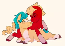 Size: 640x453 | Tagged: safe, artist:lockandkeyhyena, derpibooru import, hitch trailblazer, sprout cloverleaf, earth pony, pony, my little pony: a new generation, boop, cuddling, cute, g5, gay, hitchsprout, image, male, noseboop, png, shipping