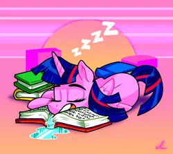 Size: 4500x4019 | Tagged: safe, artist:docwario, derpibooru import, twilight sparkle, twilight sparkle (alicorn), alicorn, pony, book, drool, eyes closed, image, onomatopoeia, open mouth, png, sound effects, twitober, zzz