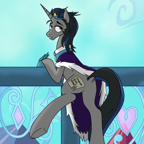 Size: 2000x2000 | Tagged: safe, alternate version, artist:d00tnibba, artist:dragonthecreeper1, derpibooru import, king sombra, pony, unicorn, butt, dock, good king sombra, image, implied chrysalis, implied chrysombra, implied shipping, implied straight, looking back, male, plot, png, solo, stallion, tail