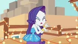 Size: 3410x1920 | Tagged: safe, derpibooru import, screencap, rarity, equestria girls, equestria girls series, rollercoaster of friendship, bracelet, eyes closed, female, hairpin, high res, image, jewelry, jpeg, open mouth, rarity peplum dress, solo