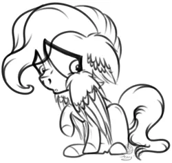 Size: 1138x1072 | Tagged: safe, artist:beamybutt, derpibooru import, oc, unofficial characters only, pegasus, pony, ear fluff, floppy ears, image, lineart, male, monochrome, pegasus oc, png, raised hoof, signature, simple background, solo, stallion, white background, wings