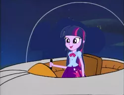 Size: 1053x810 | Tagged: safe, artist:guihercharly, derpibooru import, twilight sparkle, equestria girls, crossover, driving, glass dome, image, png, space, space car, the jetsons