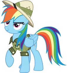 Size: 3000x3294 | Tagged: safe, artist:cloudyglow, artist:yanoda, derpibooru import, rainbow dash, pegasus, pony, daring doubt, .ai available, clothes, cutie mark, female, hat, high res, image, mare, png, raised hoof, simple background, solo, transparent background, vector