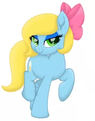 Size: 512x651 | Tagged: safe, artist:feather_bloom, derpibooru import, oc, unofficial characters only, earth pony, pony, bowtie, cute, eyelashes, image, lidded eyes, looking at you, png, raised hoof, shading, smiling, smirk, yellow hair