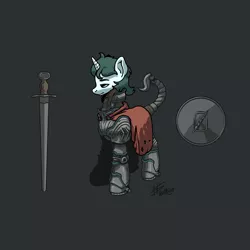 Size: 3000x3000 | Tagged: safe, artist:pencilprony, derpibooru import, oc, oc:aquaria lance, pony, unicorn, armor, cape, clothes, image, png, power armor, shield, solo, sword, weapon