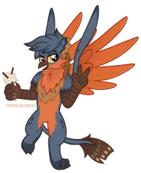 Size: 817x1000 | Tagged: safe, artist:jennieoo, derpibooru import, oc, oc:sparrow, gryphon, food, griffon oc, ice cream, image, png, simple background, solo, spread wings, transparent background, vector, walking, wings