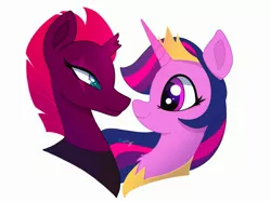 Size: 2732x2048 | Tagged: safe, artist:saphypone, derpibooru import, tempest shadow, twilight sparkle, pony, unicorn, my little pony: the movie, broken horn, crown, female, horn, image, jewelry, jpeg, lesbian, regalia, shipping, tempestlight