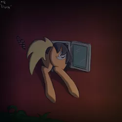 Size: 1200x1200 | Tagged: safe, artist:firestarter, derpibooru import, oc, unofficial characters only, pony, butt, buttstuck, female, image, mare, night, png, stuck, window, witch costume