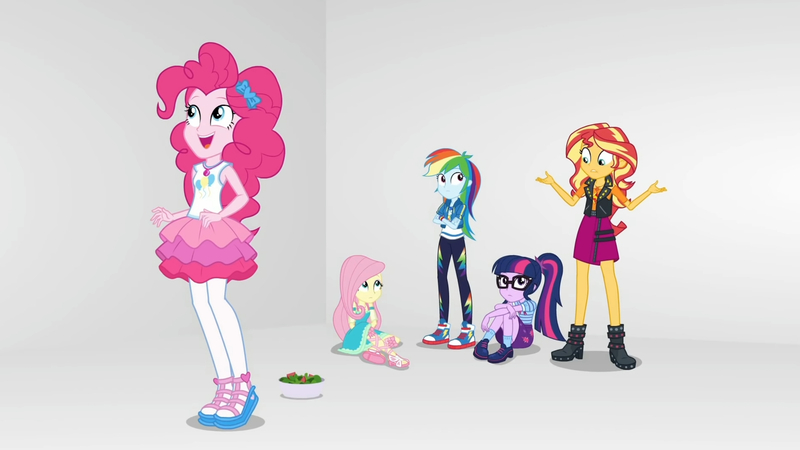 Size: 3410x1920 | Tagged: safe, derpibooru import, screencap, fluttershy, pinkie pie, rainbow dash, sci-twi, sunset shimmer, twilight sparkle, equestria girls, equestria girls series, rollercoaster of friendship, bowtie, clothes, cute, cutie mark, cutie mark on clothes, diapinkes, female, geode of empathy, geode of fauna, geode of sugar bombs, geode of super speed, glasses, high res, hoodie, image, jacket, jewelry, jpeg, leather, leather jacket, magical geodes, necklace, open mouth, open smile, ponytail, sandals, shoes, smiling, sneakers, tanktop