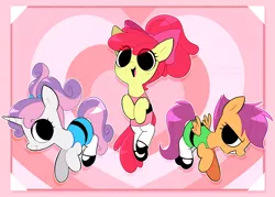 Size: 2423x1739 | Tagged: safe, artist:syrupyyy, derpibooru import, apple bloom, scootaloo, sweetie belle, earth pony, pegasus, pony, unicorn, clothes, cosplay, costume, crossover, cutie mark crusaders, image, png, ponytober, the powerpuff girls