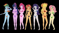 Size: 1920x1080 | Tagged: suggestive, artist:hornydogo, derpibooru import, applejack, fluttershy, pinkie pie, rainbow dash, rarity, sci-twi, sunset shimmer, twilight sparkle, equestria girls, 3d, barefoot, bikini, black background, blushing, boob freckles, breasts, busty applejack, busty fluttershy, busty mane six, busty pinkie pie, busty rainbow dash, busty rarity, busty sunset shimmer, busty twilight sparkle, chest freckles, clothes, feet, female, females only, freckles, humane five, humane seven, humane six, image, jpeg, koikatsu, mane six, one eye closed, simple background, swimsuit, wink