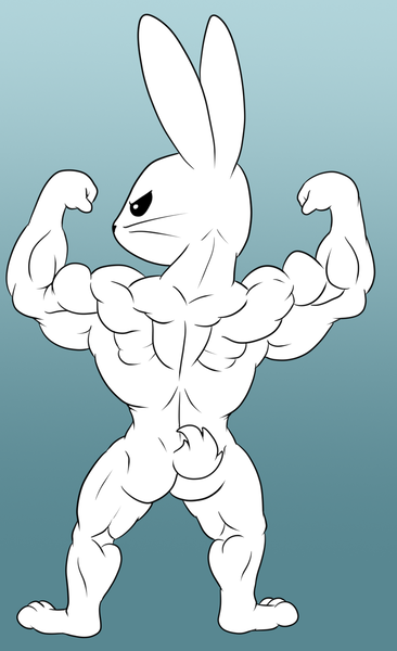 Size: 775x1270 | Tagged: safe, artist:flameydragwasp, artist:sepiakeys, color edit, derpibooru import, edit, angel bunny, rabbit, animal, colored, digital art, image, muscles, png, rear view