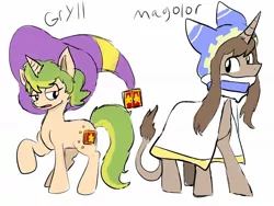 Size: 1280x960 | Tagged: safe, artist:beckydoki, derpibooru import, ponified, pony, unicorn, cape, clothes, gryll, hat, hood, image, jpeg, kirby, leonine tail, lidded eyes, magolor, raised hoof, simple background, tail, white background, witch, witch hat